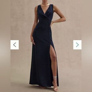 BHLDN V-Neck Side-Slit Satin Gown - Size 4 - NEW - NAVY